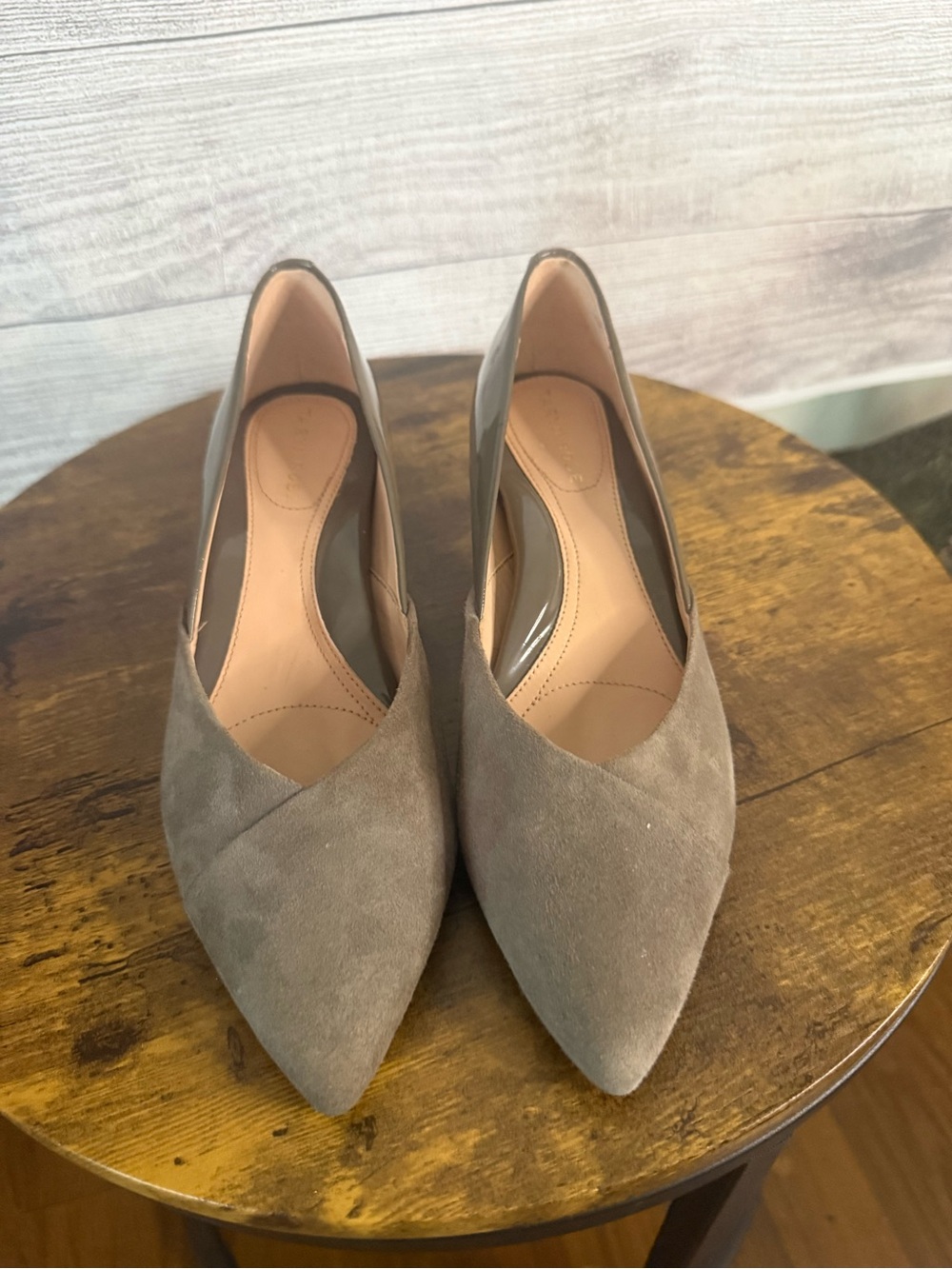 Taryn Rose Taupe Suede Pointed-Toe Pumps